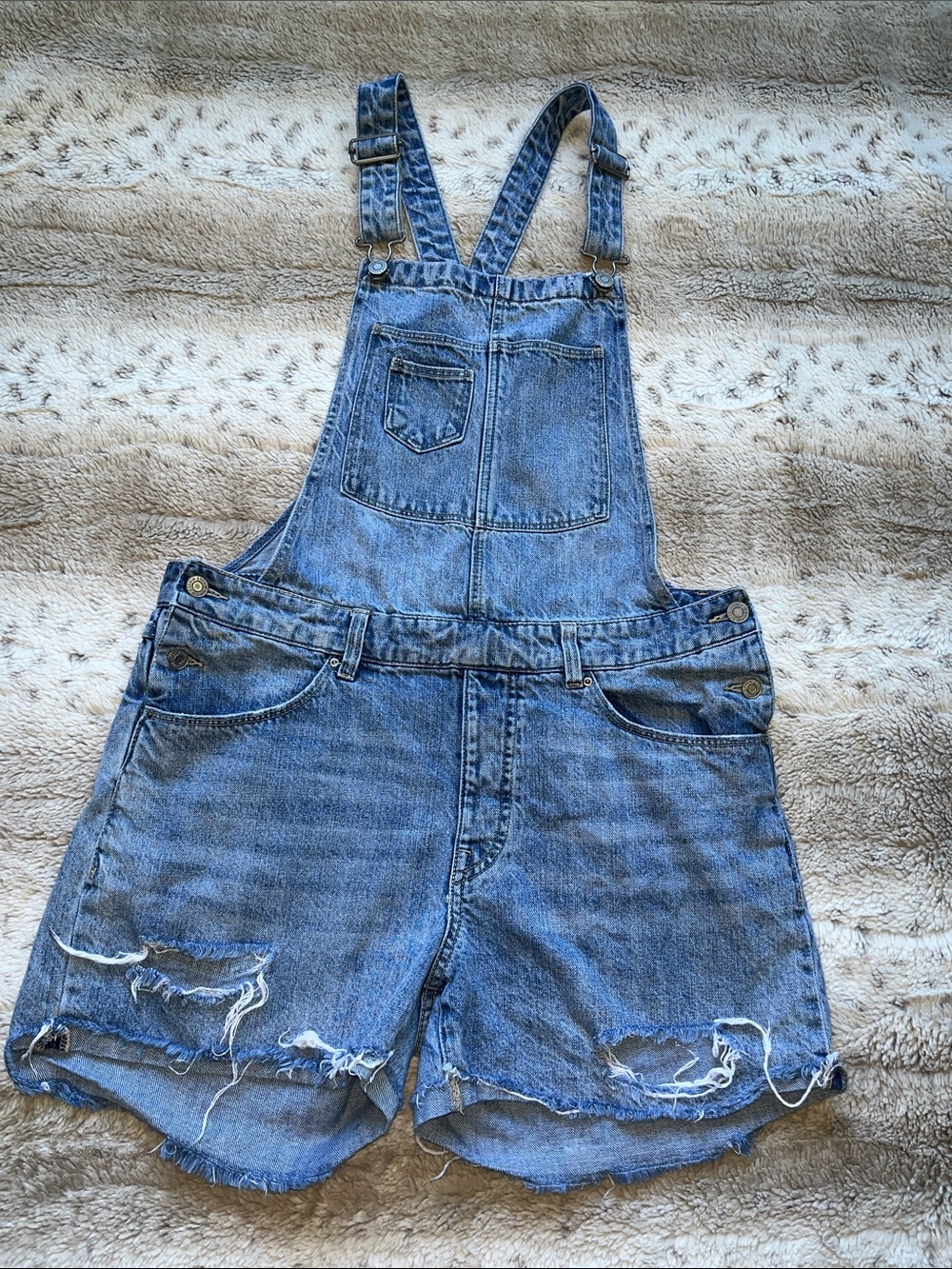 H&M Mid Wash Blue Denim Short Overalls